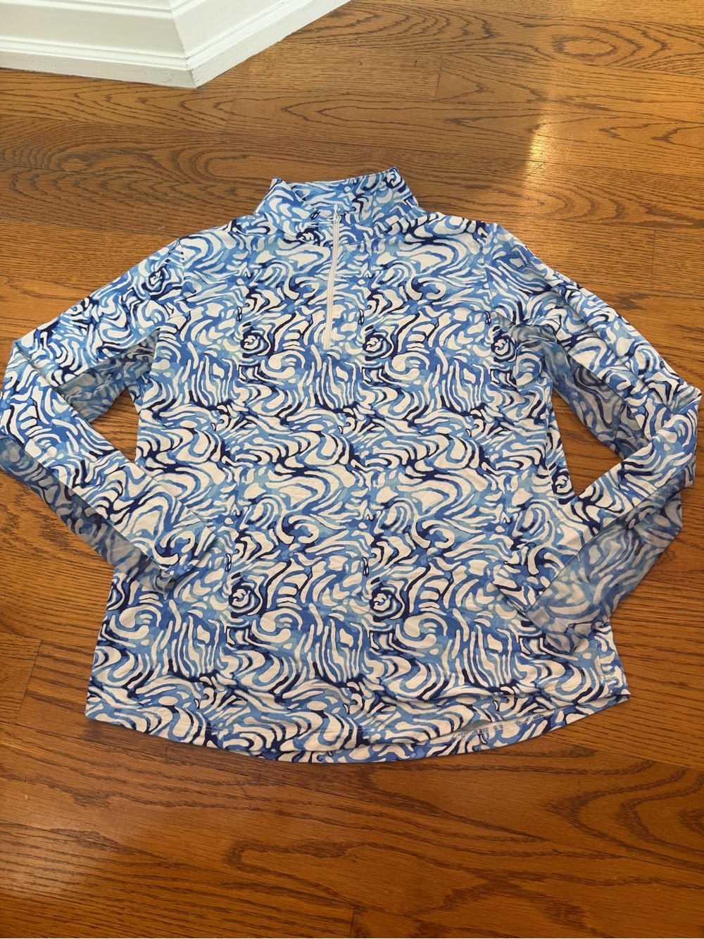 IBKUL Blue and White Long Sleeve Quarter-Zip Top